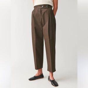 COS Brown Cropped Pleated Tapered Pants